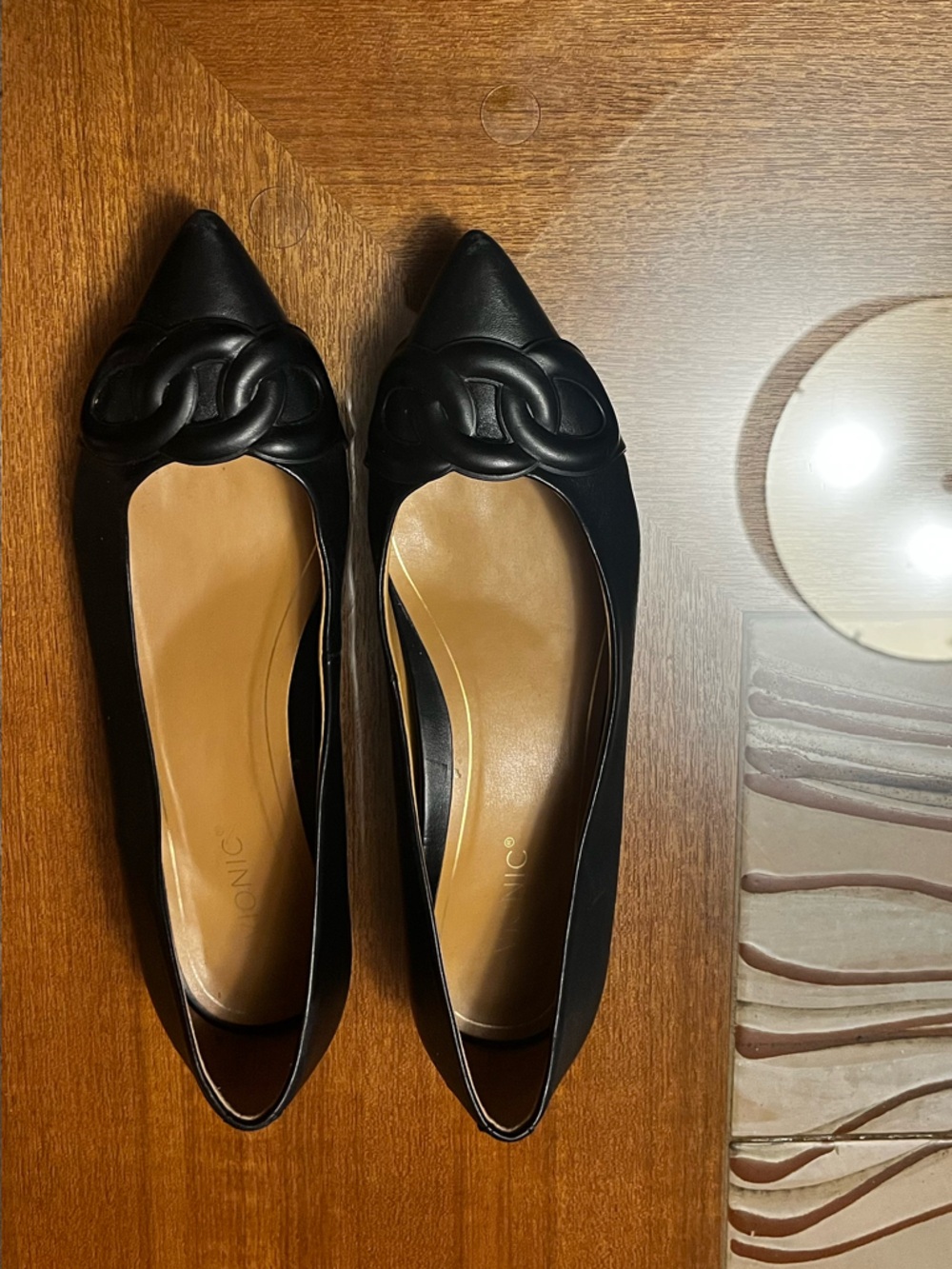 Vionic Black Pointed Toe Flats with Braided Accent